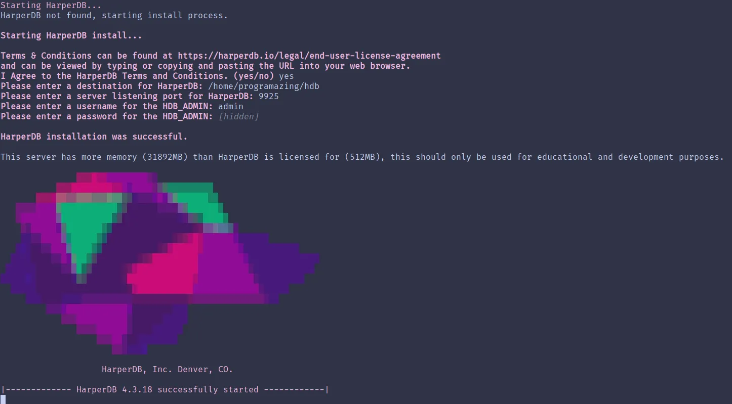 starting HarperDB in the terminal