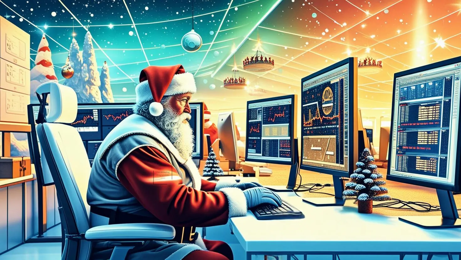 An image of Santa working at a computer