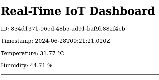 The IoT Dashboard showing stats